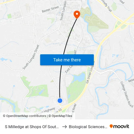 S Milledge at Shops Of South Athens Ob to Biological Sciences Building map
