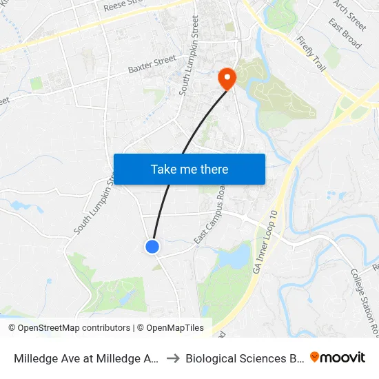 Milledge Ave at Milledge Ave Ext Ib to Biological Sciences Building map