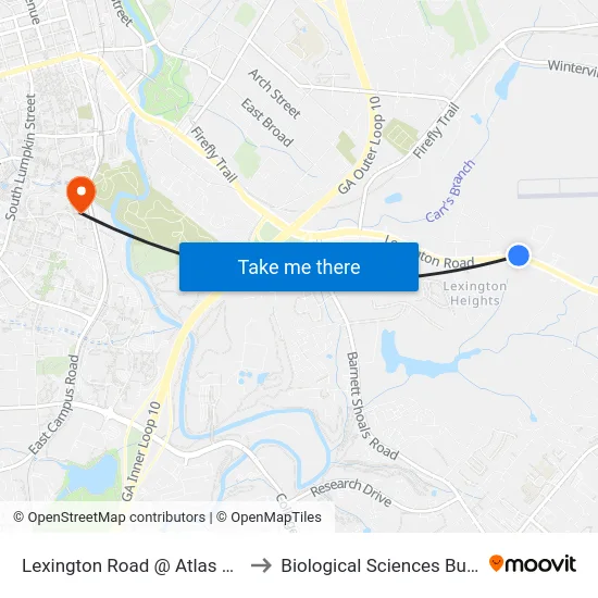 Lexington Road @ Atlas Way Ib to Biological Sciences Building map