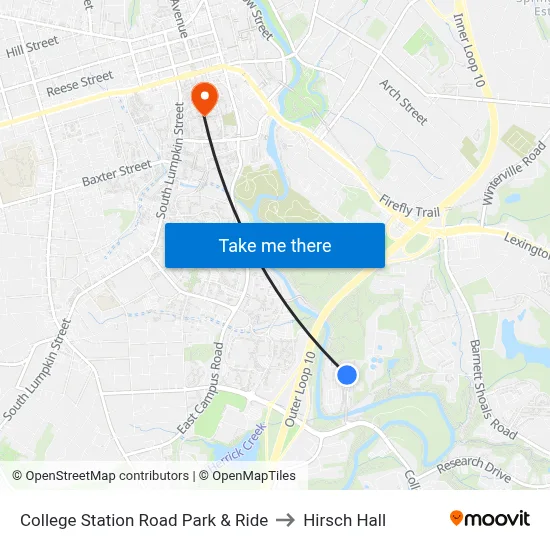 College Station Road Park & Ride to Hirsch Hall map