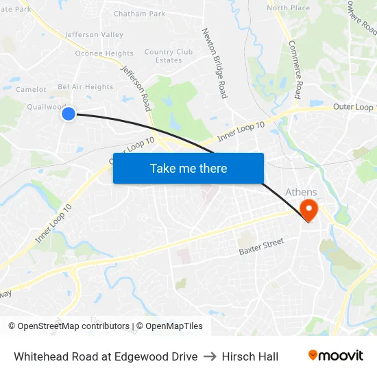Whitehead Road at Edgewood Drive to Hirsch Hall map