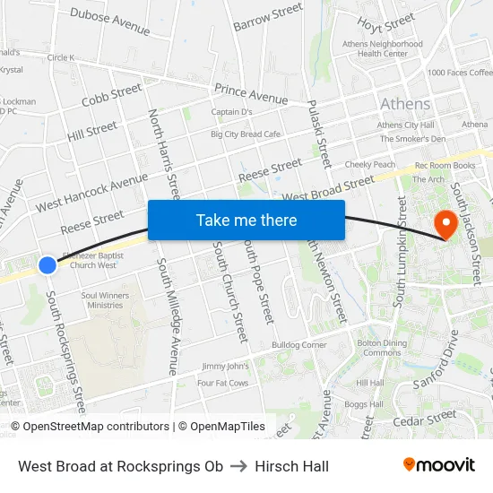 West Broad at Rocksprings Ob to Hirsch Hall map