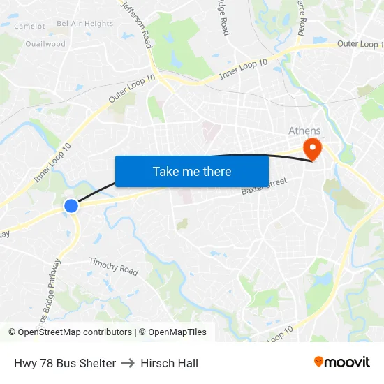 Hwy 78 Bus Shelter to Hirsch Hall map