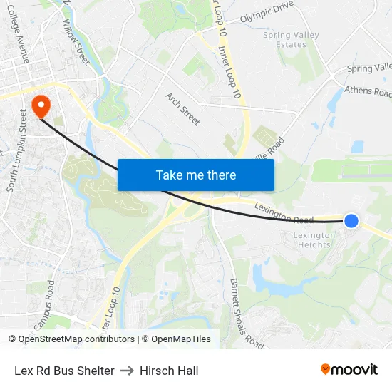 Lex Rd Bus Shelter to Hirsch Hall map