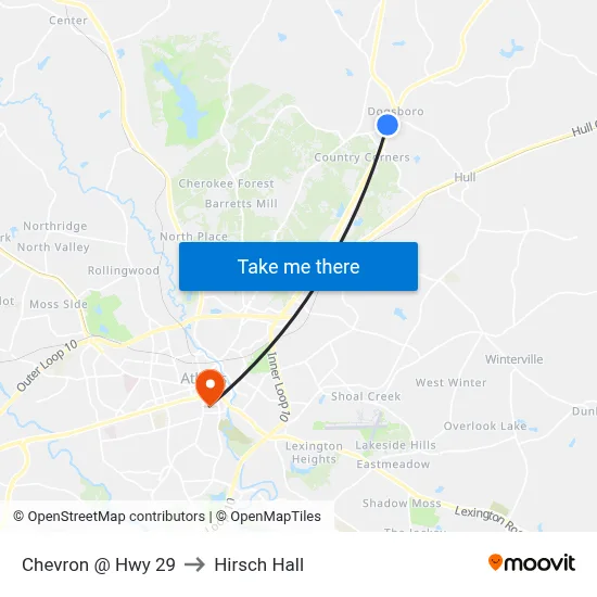Chevron @ Hwy 29 to Hirsch Hall map