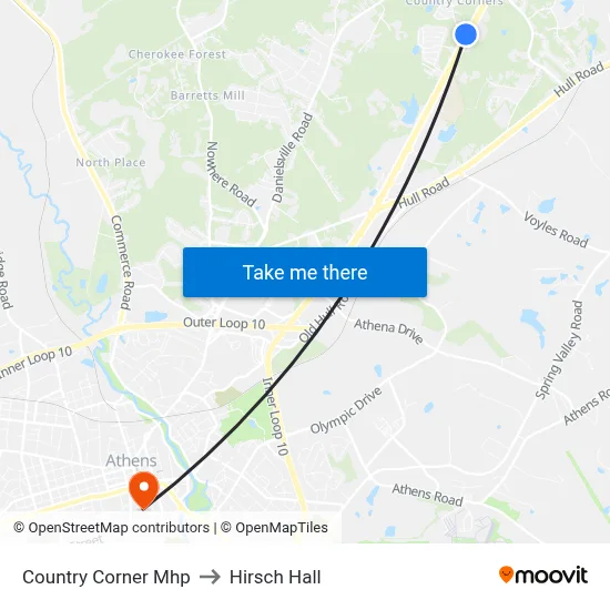 Country Corner Mhp to Hirsch Hall map