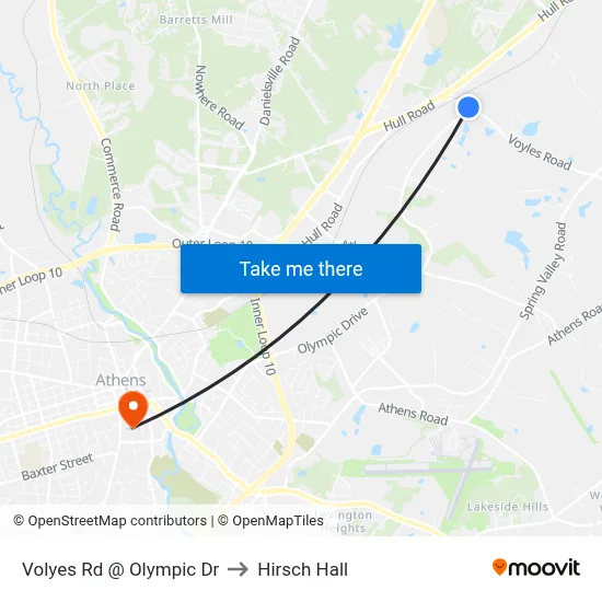 Volyes Rd @ Olympic Dr to Hirsch Hall map
