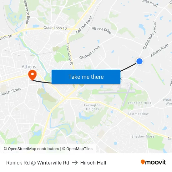 Ranick Rd @ Winterville Rd to Hirsch Hall map