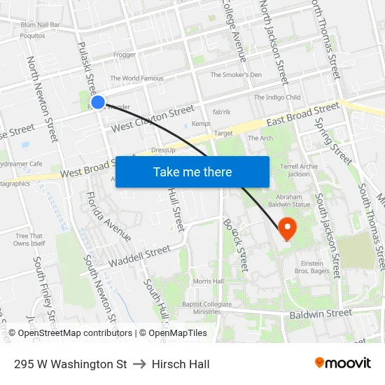 295 W Washington St to Hirsch Hall map