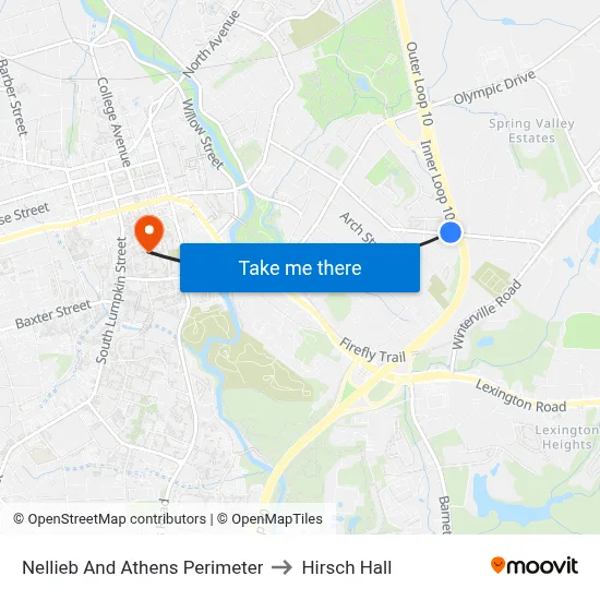 Nellieb And Athens Perimeter to Hirsch Hall map