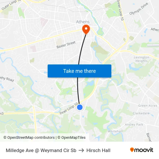 Milledge Ave @ Weymand Cir Sb to Hirsch Hall map