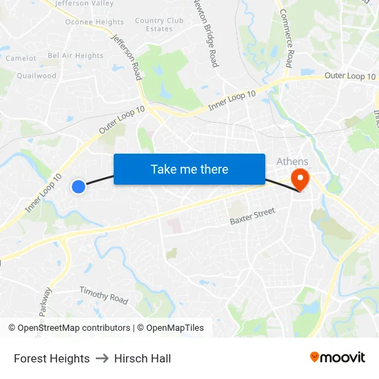 Forest Heights to Hirsch Hall map
