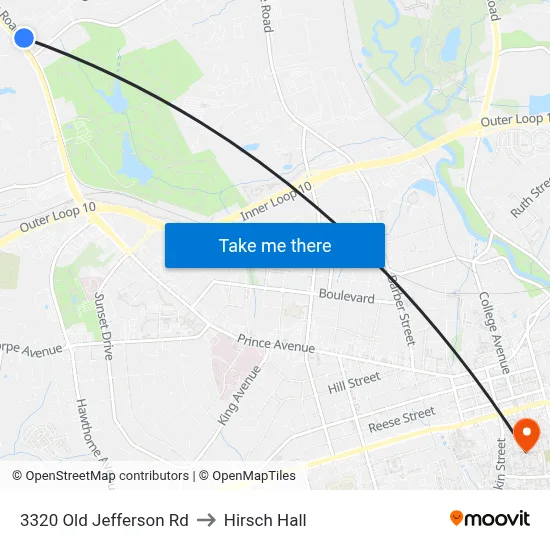 3320 Old Jefferson Rd to Hirsch Hall map