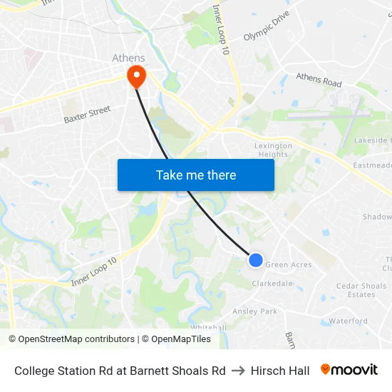 College Station Rd at Barnett Shoals Rd to Hirsch Hall map