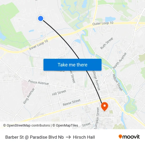 Barber St @ Paradise Blvd Nb to Hirsch Hall map