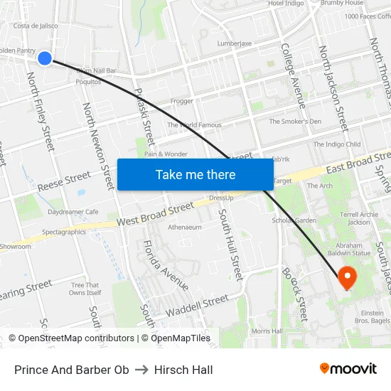Prince And Barber Ob to Hirsch Hall map