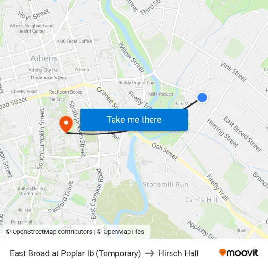 East Broad at Poplar Ib (Temporary) to Hirsch Hall map