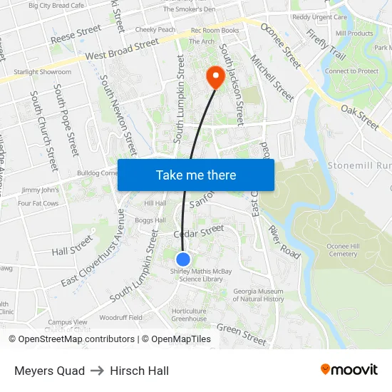 Meyers Quad to Hirsch Hall map