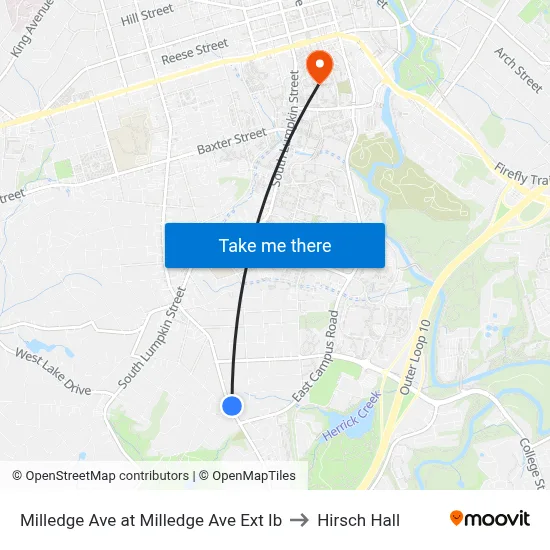 Milledge Ave at Milledge Ave Ext Ib to Hirsch Hall map