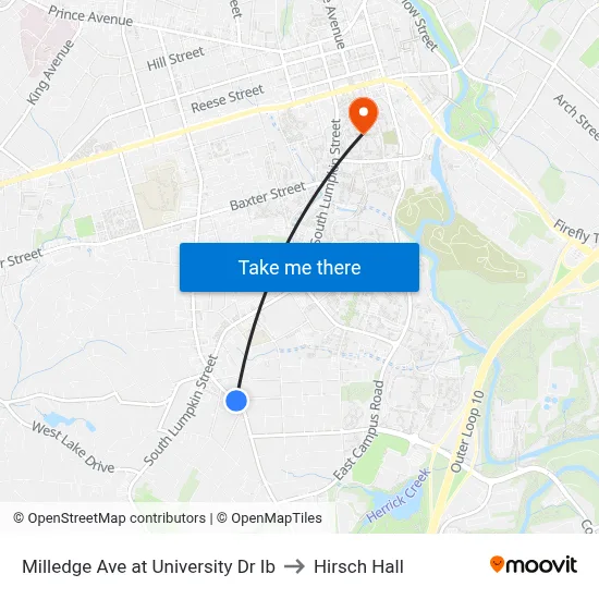 Milledge Ave at University Dr Ib to Hirsch Hall map
