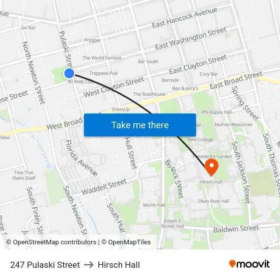 247 Pulaski Street to Hirsch Hall map