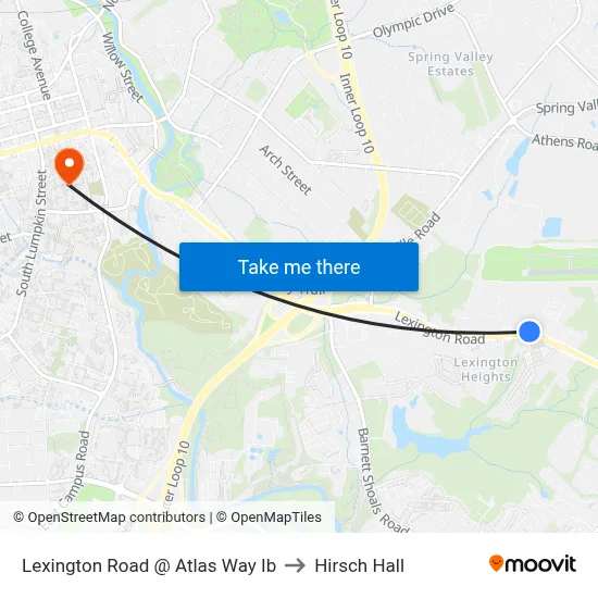 Lexington Road @ Atlas Way Ib to Hirsch Hall map