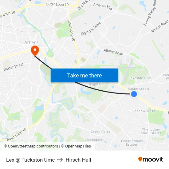 Lex @ Tuckston Umc to Hirsch Hall map