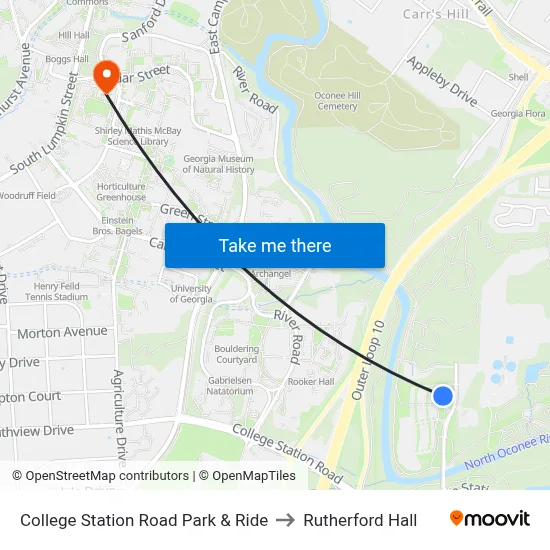 College Station Road Park & Ride to Rutherford Hall map