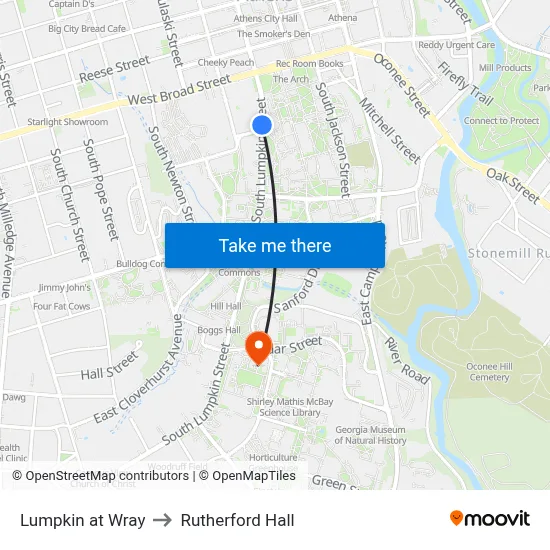 Lumpkin at Wray to Rutherford Hall map