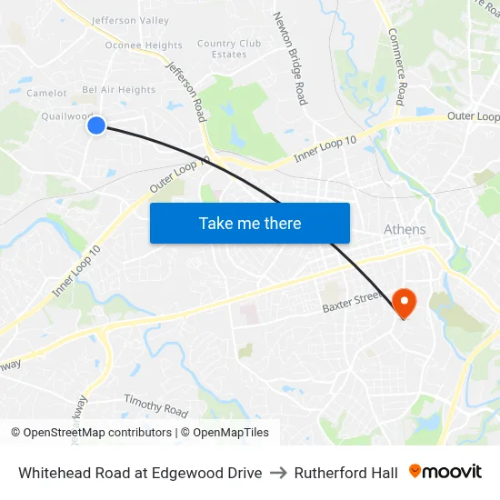 Whitehead Road at Edgewood Drive to Rutherford Hall map