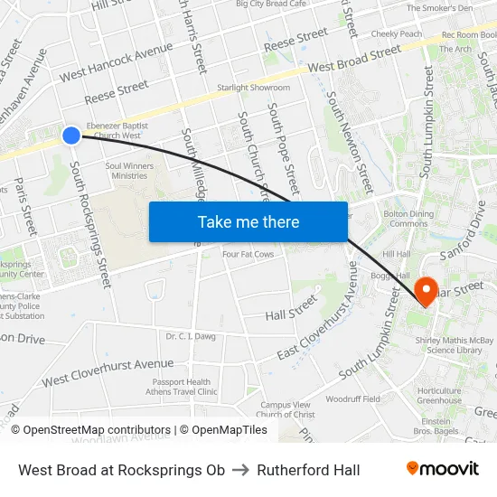 West Broad at Rocksprings Ob to Rutherford Hall map