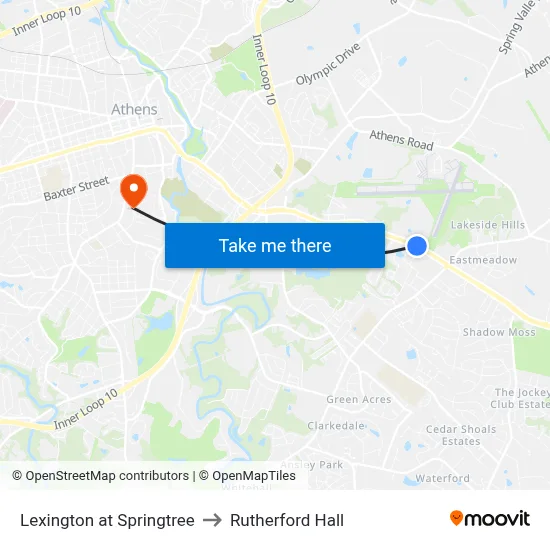 Lexington at Springtree to Rutherford Hall map