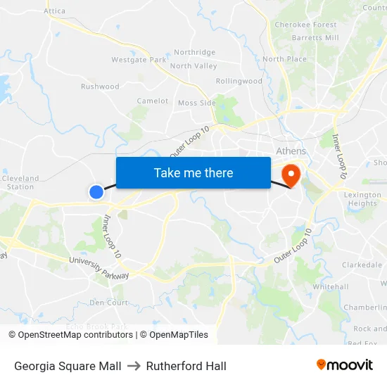 Georgia Square Mall to Rutherford Hall map