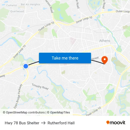 Hwy 78 Bus Shelter to Rutherford Hall map