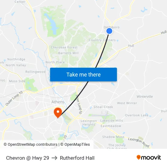 Chevron @ Hwy 29 to Rutherford Hall map