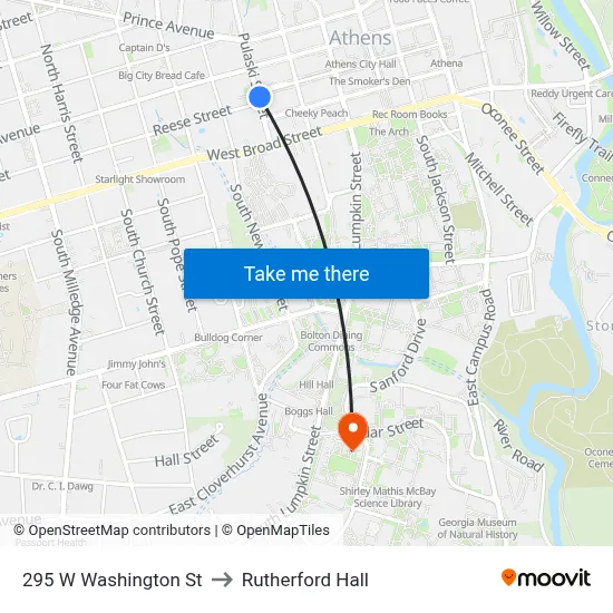 295 W Washington St to Rutherford Hall map