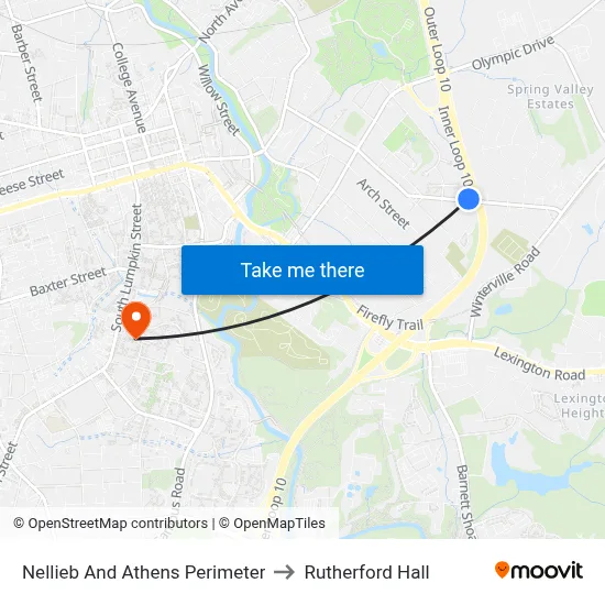 Nellieb And Athens Perimeter to Rutherford Hall map