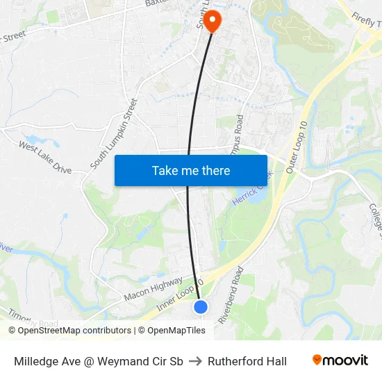 Milledge Ave @ Weymand Cir Sb to Rutherford Hall map