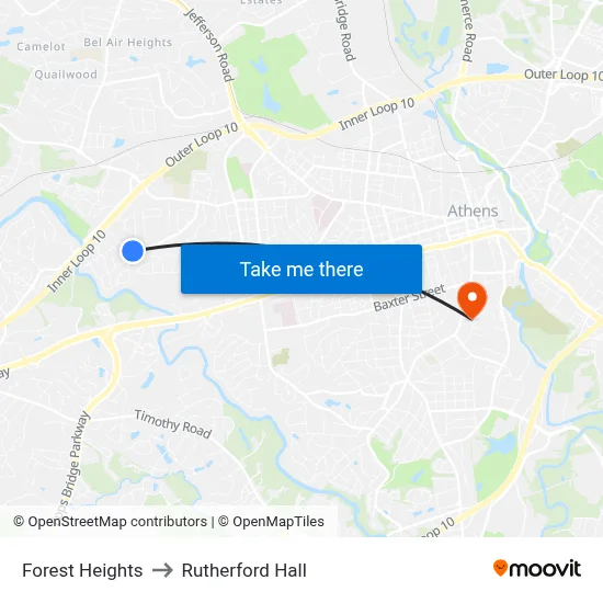 Forest Heights to Rutherford Hall map