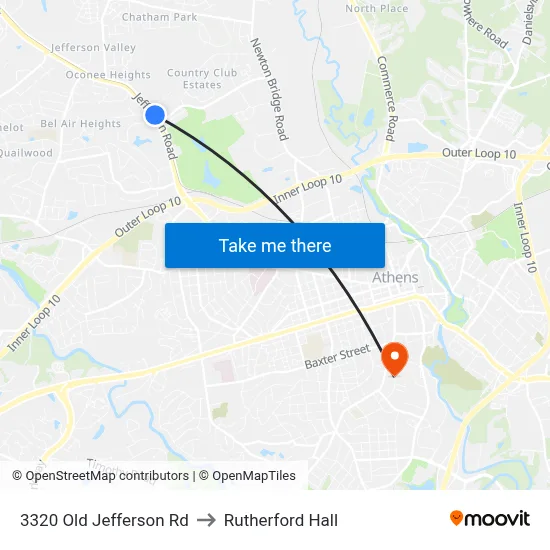 3320 Old Jefferson Rd to Rutherford Hall map