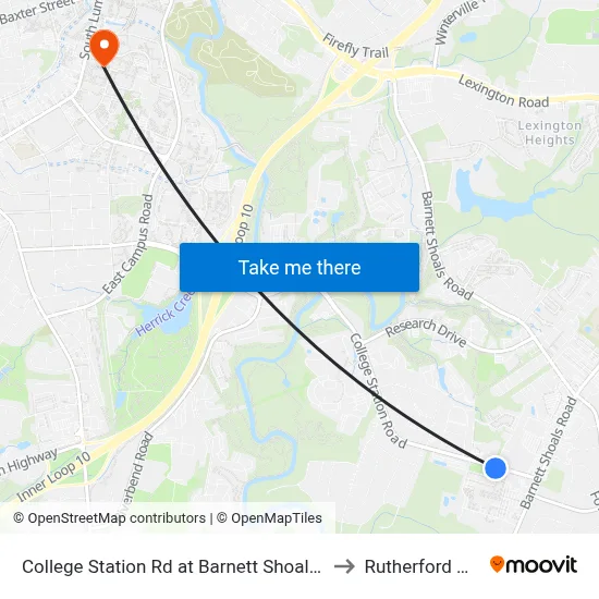 College Station Rd at Barnett Shoals Rd to Rutherford Hall map