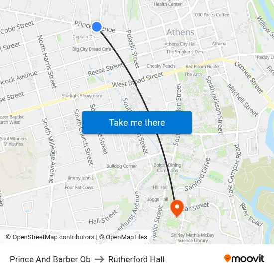 Prince And Barber Ob to Rutherford Hall map