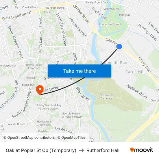 Oak at Poplar St Ob (Temporary) to Rutherford Hall map