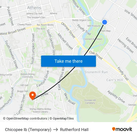 Chicopee Ib (Temporary) to Rutherford Hall map