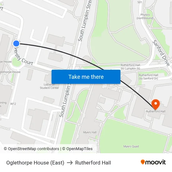 Oglethorpe House (East) to Rutherford Hall map