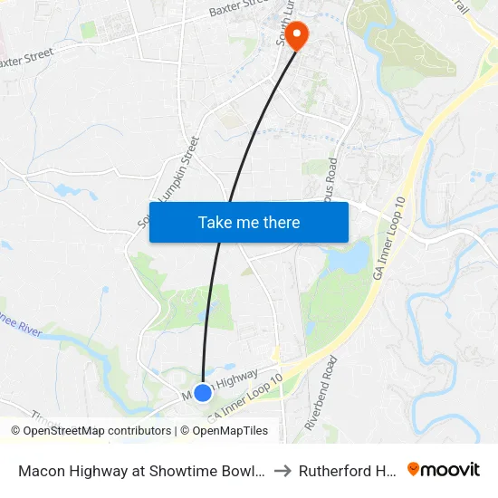 Macon Highway at Showtime Bowl Ib to Rutherford Hall map