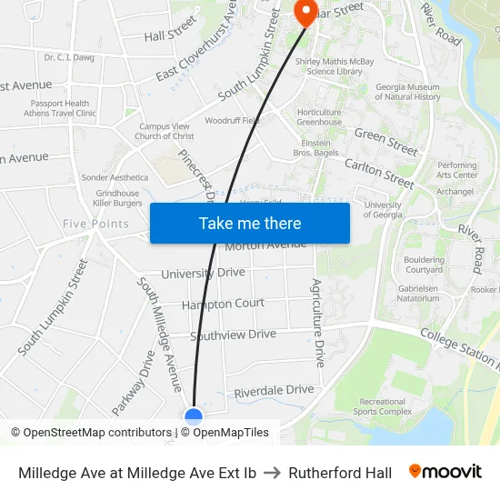 Milledge Ave at Milledge Ave Ext Ib to Rutherford Hall map
