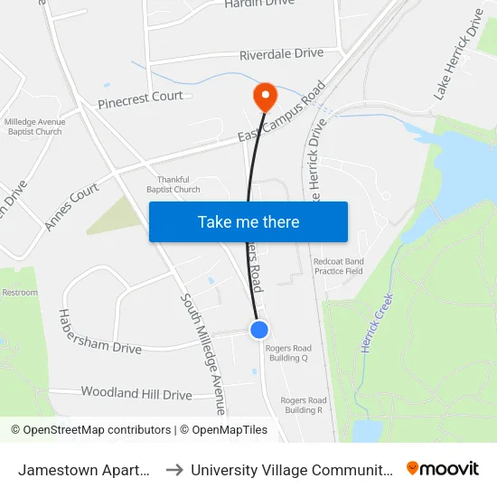 Jamestown Apartments to University Village Community Office map