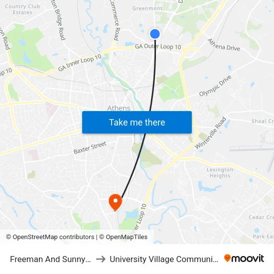 Freeman And Sunnyhills Ib to University Village Community Office map