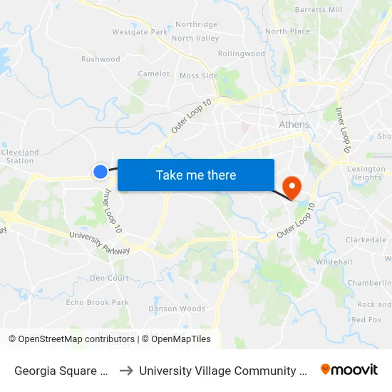 Georgia Square Mall to University Village Community Office map